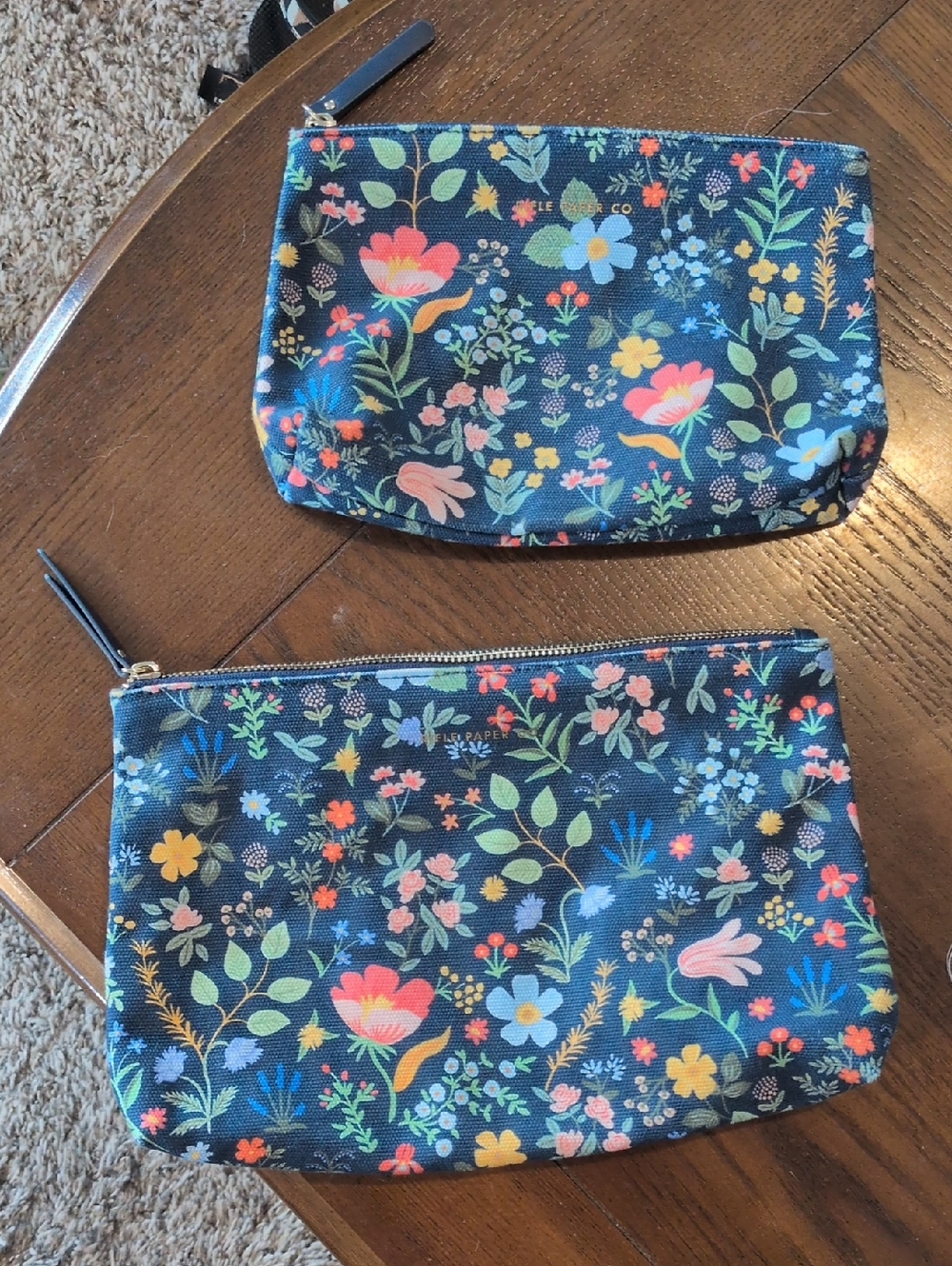 Rifle Paper Co. Navy Floral Zip Pouches with Multicolor Blooms